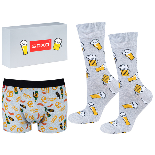 Set of men's colorful SOXO socks and men's boxer shorts