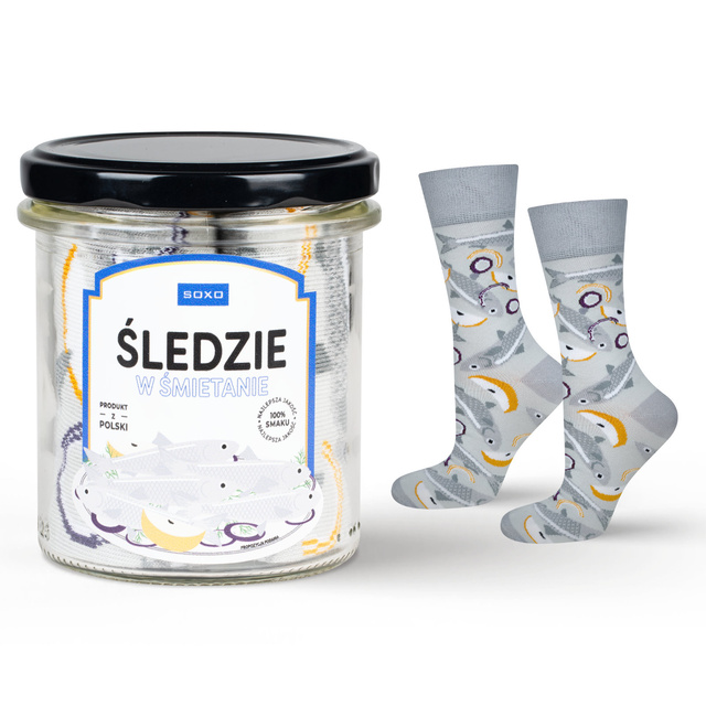 Men's colorful SOXO GOOD STUFF socks, Herring in a jar