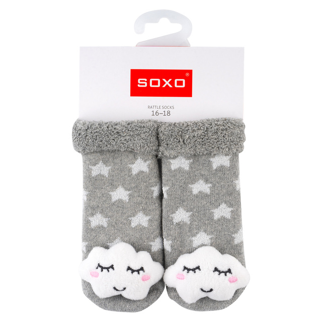 Set 3x Skarpetki niemowlęce kolorowe SOXO z grzechotką
