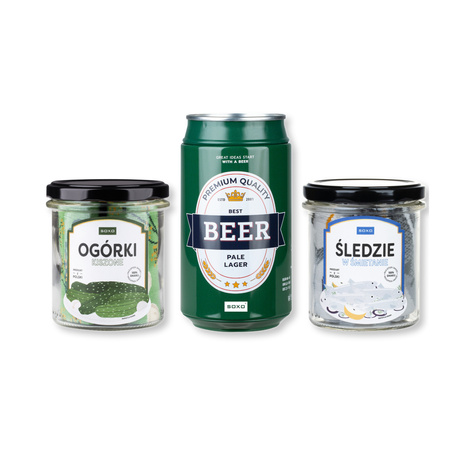 Set of 3x Men's Socks SOXO | Boy's Day | Herrings and pickled cucumbers in a jar | Pale Lager beer in a can | as a gift for Him