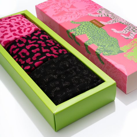 SOXO Women's Pink Leopard Socks in Packaging - 3 Pairs