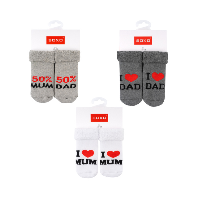 Set of 3x SOXO baby socks navy blue with inscriptions