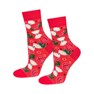 Colorful SOXO GOOD STUFF women's socks tomato soup in a jar, an idea for a funny gift