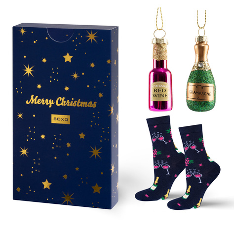 SOXO Women's Socks champagne in packaging and baubles.