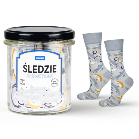 Men's colorful SOXO GOOD STUFF socks, Herring in a jar