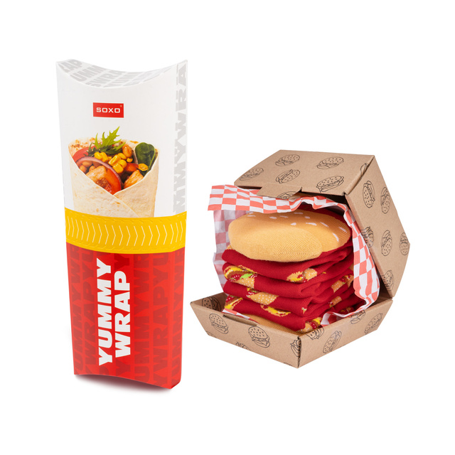 Set of 3 Wrap Socks in a Box and Hamburger Socks in a Box