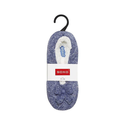 Women's blue SOXO ballerina slippers, knitted with fur and a soft sole