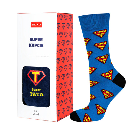 Set of 1x Colorful SOXO Superman socks and 1x Men's slippers