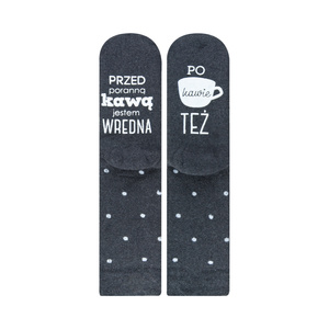 Dark long women's SOXO socks with Polish inscriptions funny terry gift