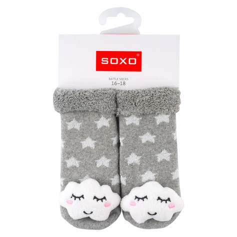 Set 3x Colorful SOXO baby socks with a rattle and ABS