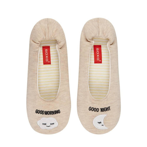 Women's beige SOXO ballerina slippers with inscriptions and a soft sole