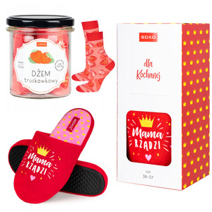 Set 1x Slippers for Mom SOXO in a Gift Box and 1x Women's Socks SOXO Jam in a Jar