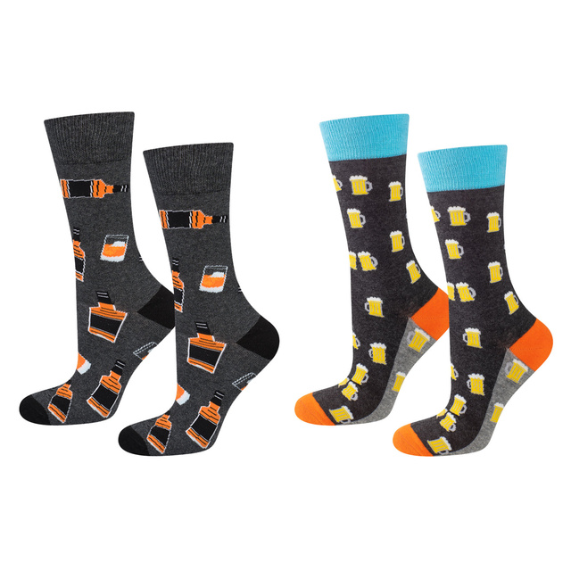 Set of Men's Socks Whiskey in a Bottle and Beer in a Can