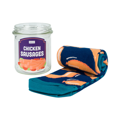 Men's colorful SOXO GOOD STUFF Chicken sausages socks in a jar funny cotton