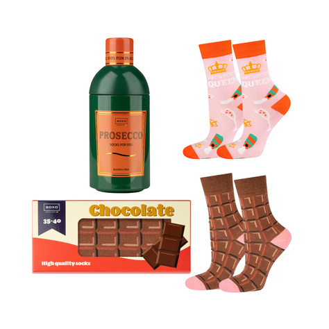 Set of 2x Colorful SOXO women's socks Prosecco and chocolate