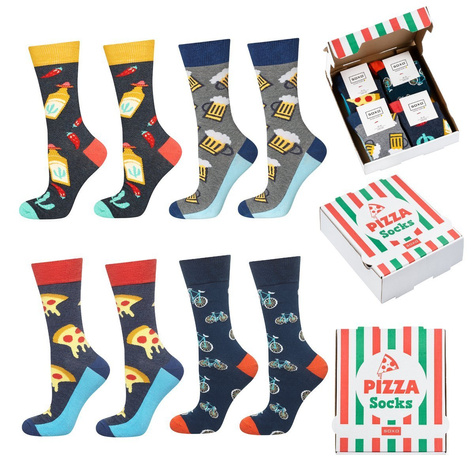 Set of 4x SOXO GOOD STUFF men's socks in a pizza box