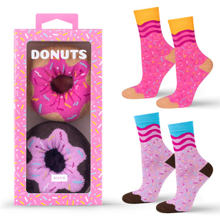 Set of 2x Women's Soxo Donut Socks in a Box | Perfect for a gift | Funny and Happy | pink