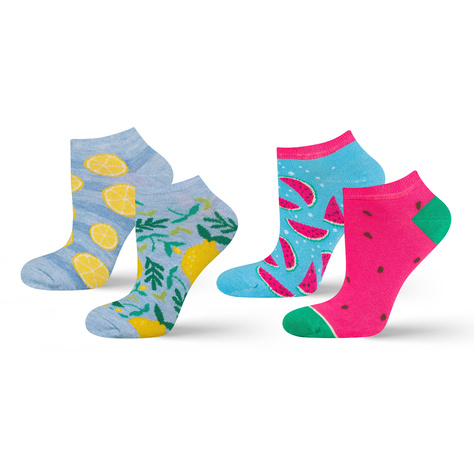 Set of 2x women's colorful SOXO ankle socks | colorful fruit patterns