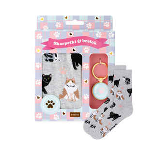 I Love Cats Socks + Keychain Gift Set