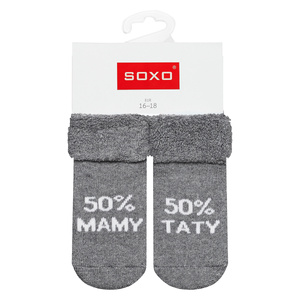 SOXO gray baby socks with inscriptions