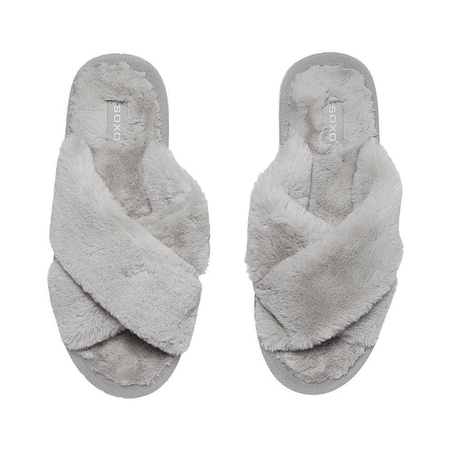 Klapki SOXO futrzane szare