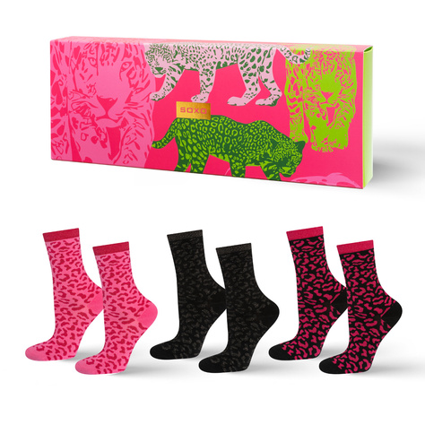 SOXO Women's Pink Leopard Socks in Packaging - 3 Pairs