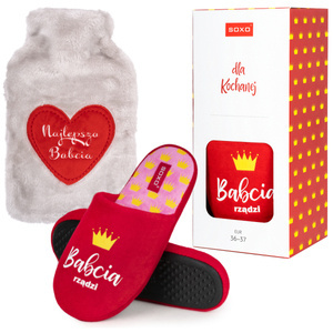 A set of slippers with an inscription and a soft hot water bottle for Grandma | gift for Grandma