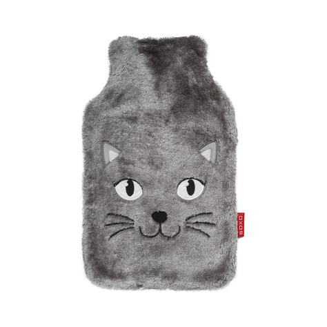 Hot water bottle 1.8L grey SOXO warmer in furry plush cover PRESENT  