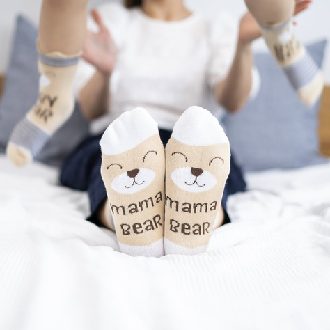 A set of socks for mother and child SOXO cotton teddy bear with Polish inscriptions