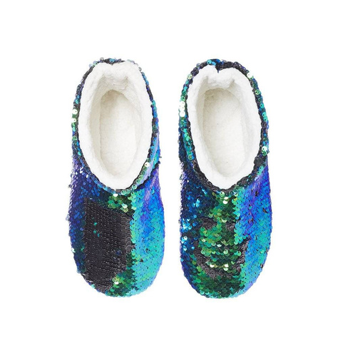 Women's green SOXO slippers with sequins and a hard sole