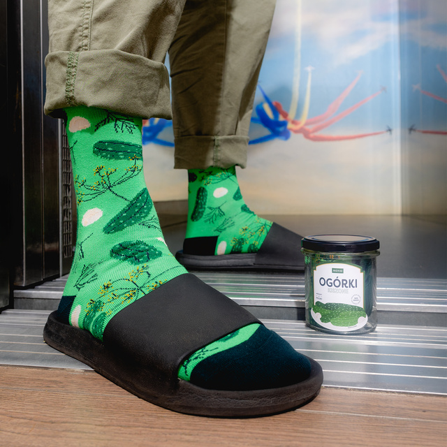 Men's | Women's colorful SOXO GOOD STUFF pickled cucumbers in a jar funny cotton socks for Him | for Her Unisex