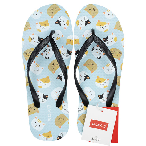 Comfort Women's and Men's Beach Flip-flops SOXO | Happy and Colorful in CATS  | Perfect for Beach Holidays and Swimming Pool