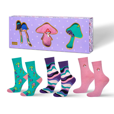 Set of 3x SOXO women's socks mushrooms in a pack premium edition