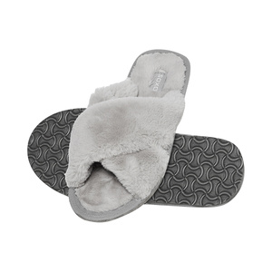 Women's slippers SOXO fur gray with a hard TPR sole