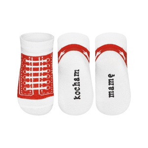 Red SOXO baby socks, sneakers with inscriptions