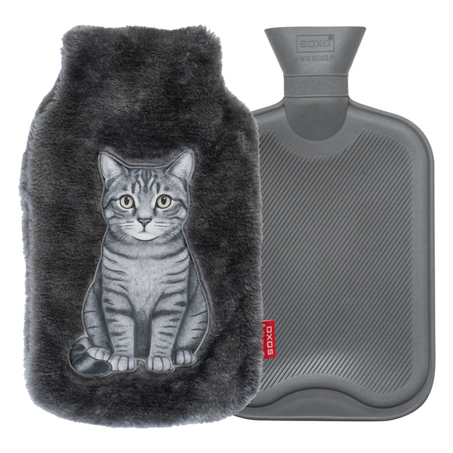 Hot water bottle in a cover with cat 1.8 L