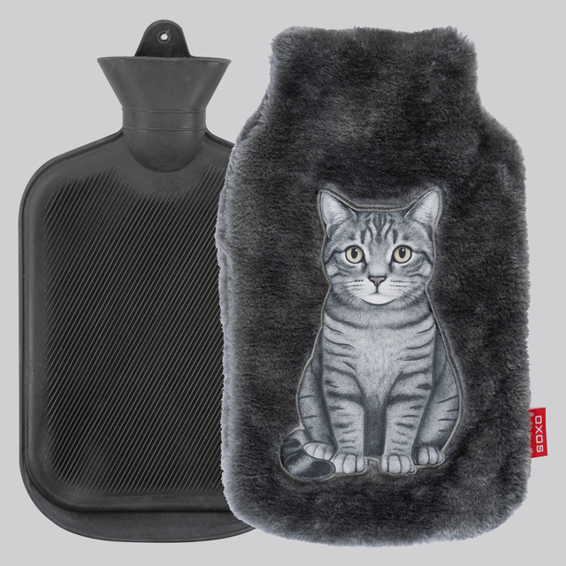 Hot water bottle in a cover with cat 1.8 L