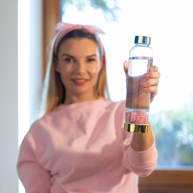 Butelka Szklana z Różowym Kwarcem 450 ml 