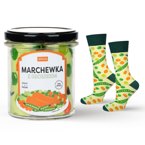 Men's funny colorful SOXO GOOD STUFF men's socks carrot and peas in a jar