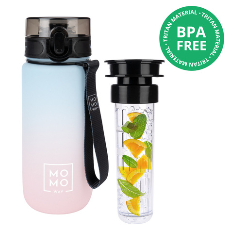 OUTLET Butelka na wodę 600 ml MOMO WAY błękitno-różowa | BPA free | Tritan