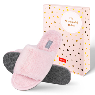 SOXO women's soft pink slippers in gift box with stickers