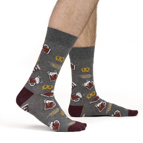 Men's colorful SOXO GOOD STUFF socks funny dark beer roasted in a can with polish inscriptions