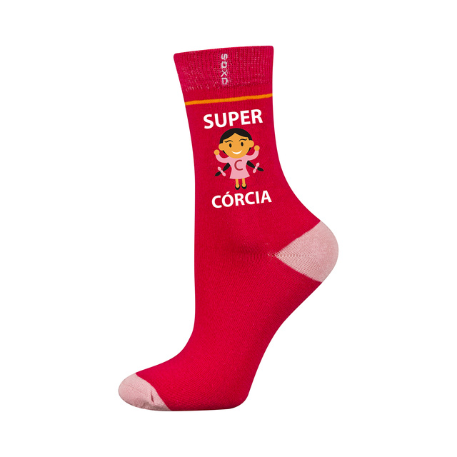Pink SOXO children's socks with Polish inscriptions Super Daughter