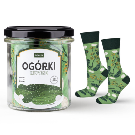 Men's | Women's colorful SOXO GOOD STUFF pickled cucumbers in a jar funny cotton socks for Him | for Her Unisex