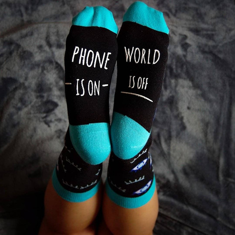 Dark long women's SOXO socks with funny inscriptions cotton