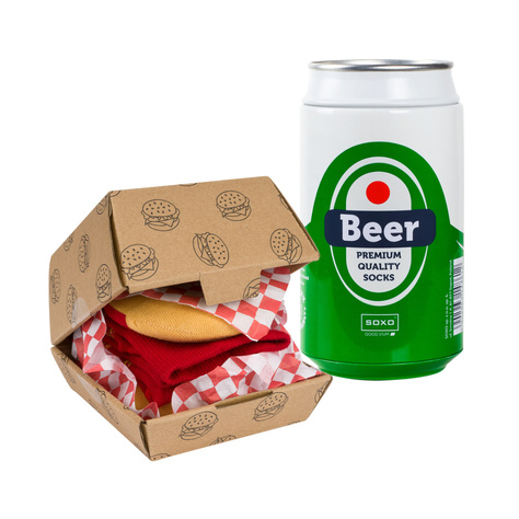 Men's Socks SOXO | Hamburger in a box | Beer in a can | Funny gift for him