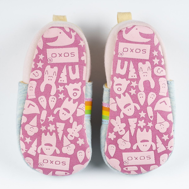 Blue SOXO baby slippers with sun and cloud