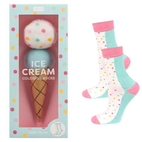 Set of 2x SOXO Women's Socks | Ice cream in a box | Donut | Perfect gift idea 