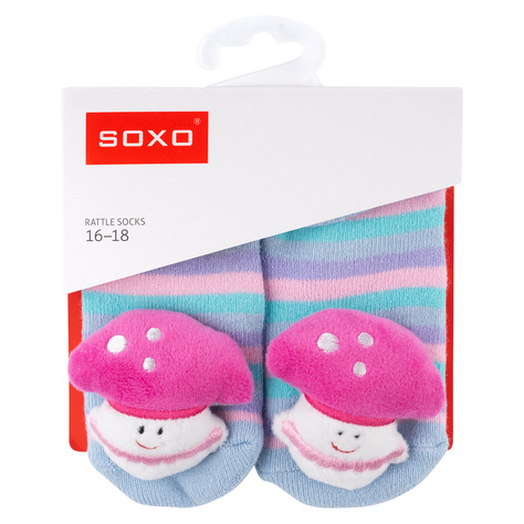 Set 3x Colorful SOXO baby socks with a rattle and ABS