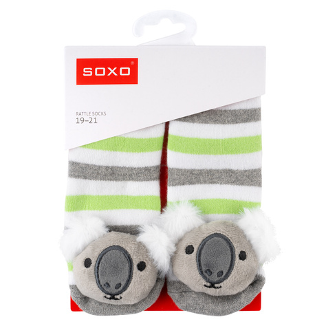 Set 3x Colorful SOXO baby socks with a rattle and ABS